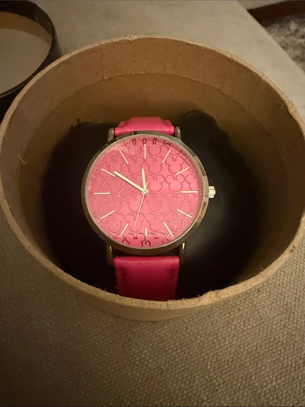 Disney Pink Patterned Dial Women's Watch with Gold Accents